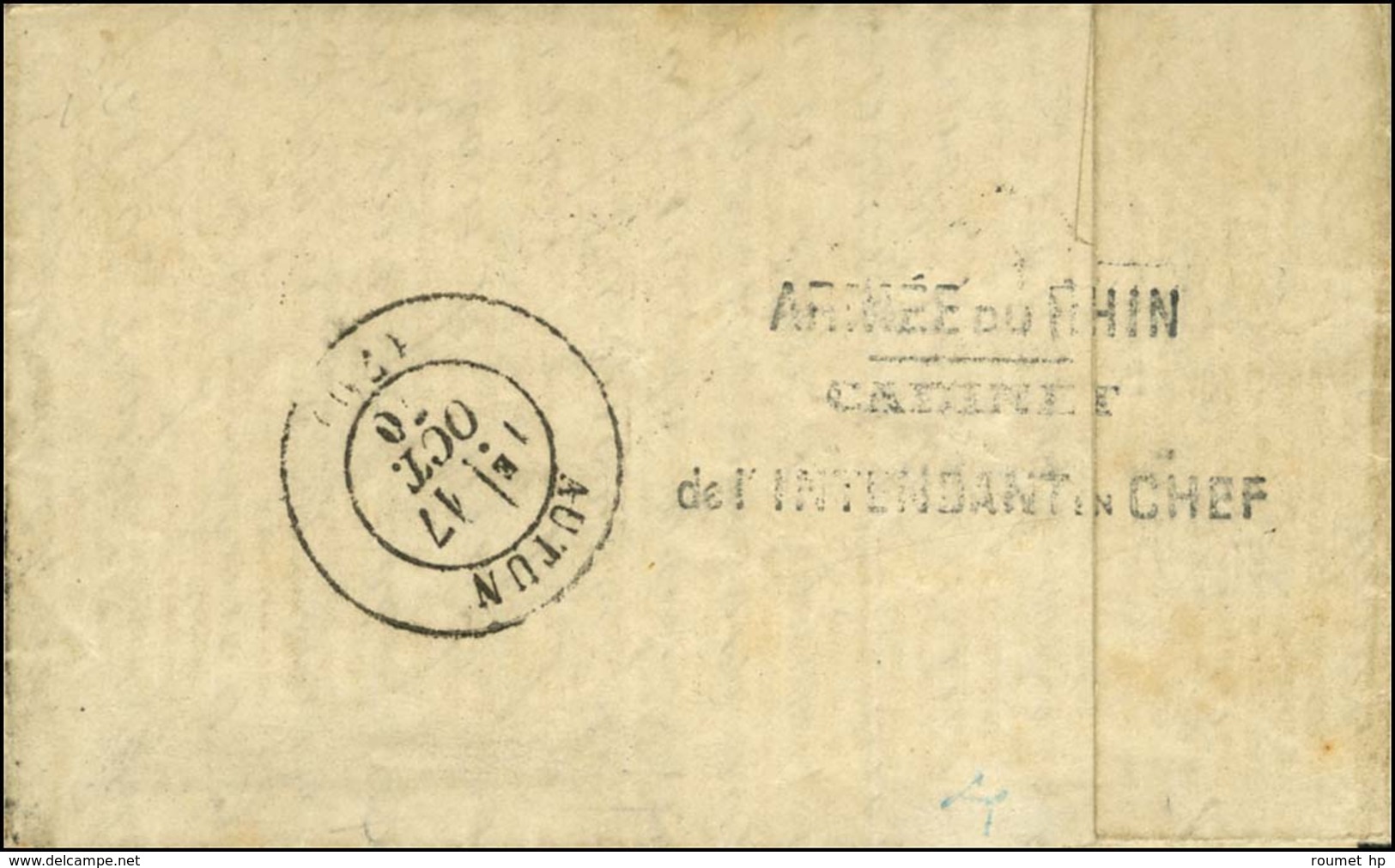Càd PARIS (60) 13 OCT. 70 + P.P. Sur Lettre Avec Texte D'un Militaire Pour Autun, Au Verso Rare Griffe ARMÉE Du RHIN / C - Guerre De 1870