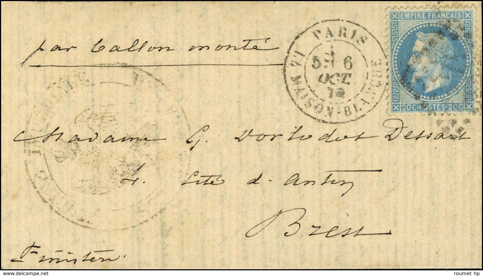 GC 2170 / N° 29 Càd PARIS / LA MAISON-BLANCHE 6 OCT. 70 Sur Lettre Pour Brest, Au Recto Rare Cachet Aigle De La Marine I - Guerre De 1870