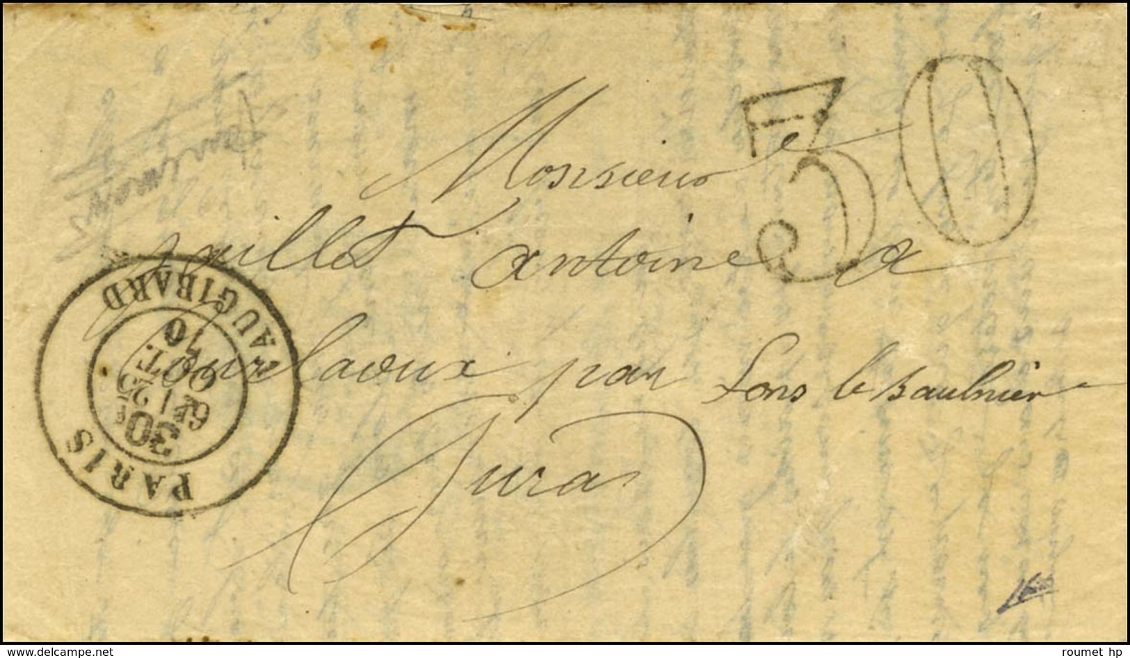 Càd Taxe 30c PARIS / VAUGIRARD 25 OCT. 70 + Taxe 30 DT Sur Lettre Adressée Dans Une Localité Proche De Lons-le-Saunier,  - Guerre De 1870