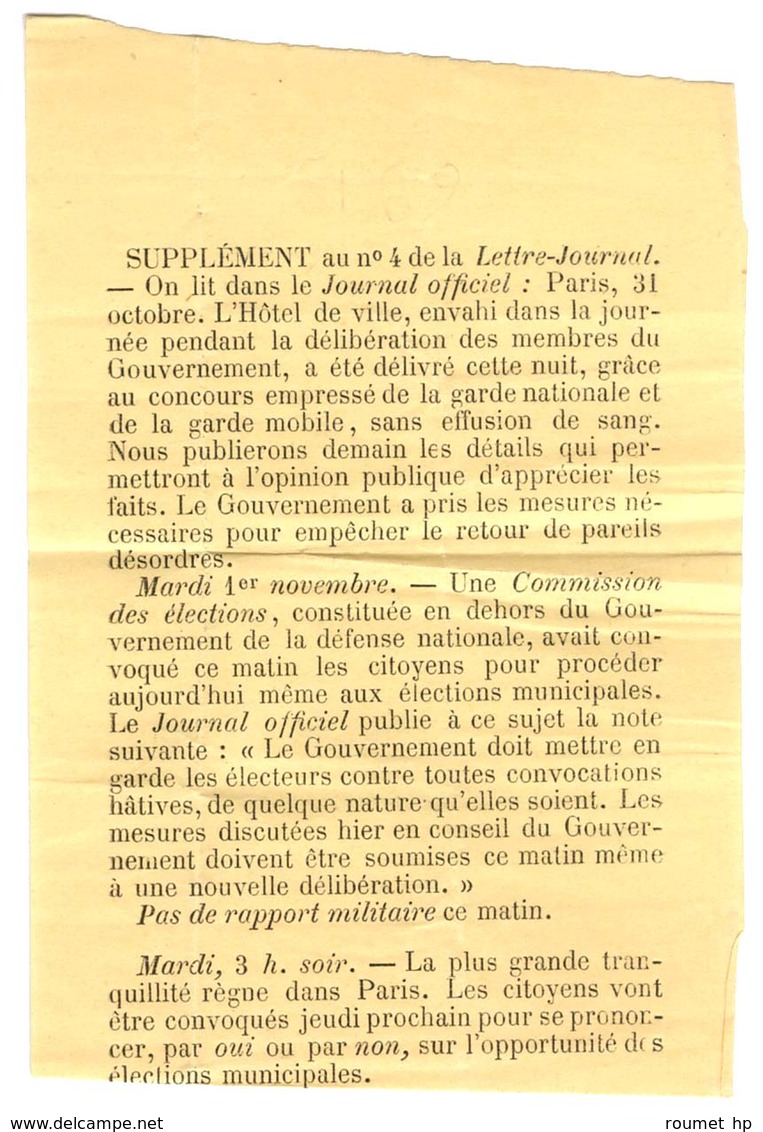 Etoile 25 / N° 29 Càd PARIS / R. SERPENTE 3 NOV. 70 Sur Gazette Des Absents N° 4 + Supplément Pour Granville Réexpédiés  - Guerre De 1870
