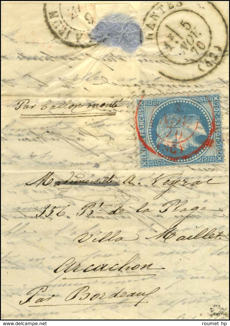 Càd Rouge PARIS (SC) 3 NOV. 70 / N° 29 Sur Lettre Pour Arcachon, Au Verso Càd De Passage T 17 NANTES (42) 5 NOV. 70 Et C - Guerre De 1870
