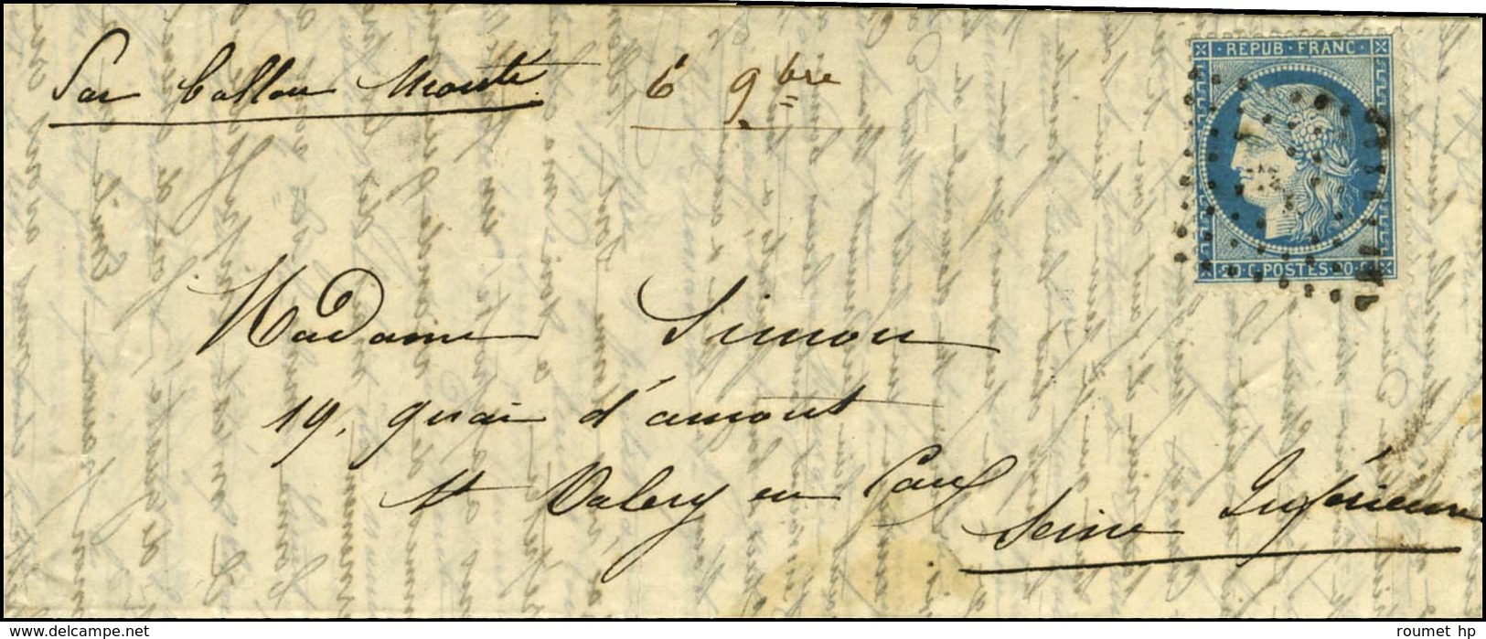 Losange Ambulant Cassé / N° 37 Sur Lettre Avec Texte Daté De Paris Le 2 Novembre 1870 Pour St Valery En Caux, Au Verso C - Guerre De 1870