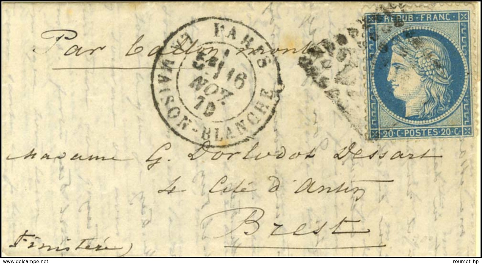 GC 2170 / N° 37 Càd PARIS / LA MAISON-BLANCHE 16 NOV. 70 Sur Lettre Pour Brest, Au Verso Càd D'arrivée 25 NOV. 70. LE GE - Guerre De 1870