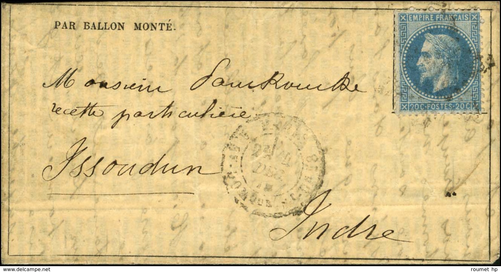 Etoile 20 / N° 29 Càd PARIS / R. St DOMque St Gn 58 4 DEC. 70 Sur Gazette Des Absents N° 13 Pour Issoudun, Au Verso Càd  - Guerre De 1870