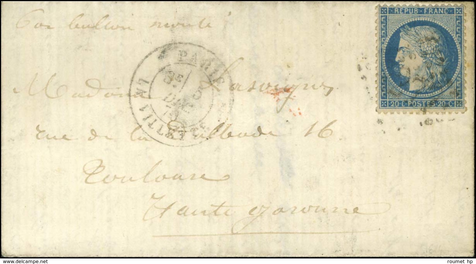 GC 4277 / N° 37 Càd PARIS / LA VILLETTE 5 DEC. 70 Sur Lettre Pour Toulouse, Au Verso Càd D'arrivée 11 DEC. 70. LE DENIS  - Guerre De 1870