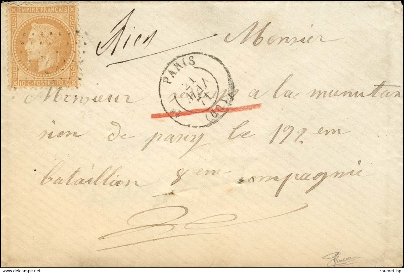 Ancre / N° 28 Càd De Rayon 1 PARIS (60) 21 MAI 71 Sur Lettre Pour Un Militaire à Passy. Mention Manuscrite De Censure '' - War 1870