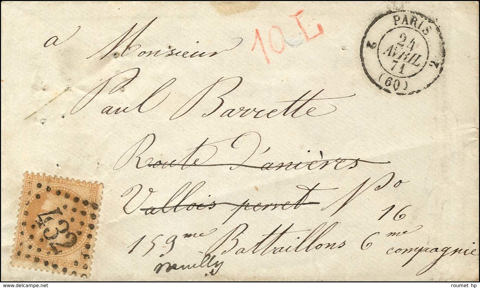 GC 432 (Paris / Belleville) / N° 28 Càd De Rayon 2 PARIS 2 Sur Lettre Pour Un Militaire à Neuilly. - TB / SUP. - RR. - Guerre De 1870