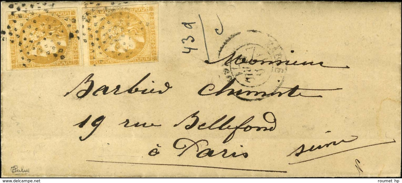 Etoile / N° 43 (2) Càd PARIS (60) 6 AVRIL 71 Sur Lettre Avec Texte Daté De Chalon Sur Saône Le 5 Avril 1871 Acheminée Da - Guerre De 1870