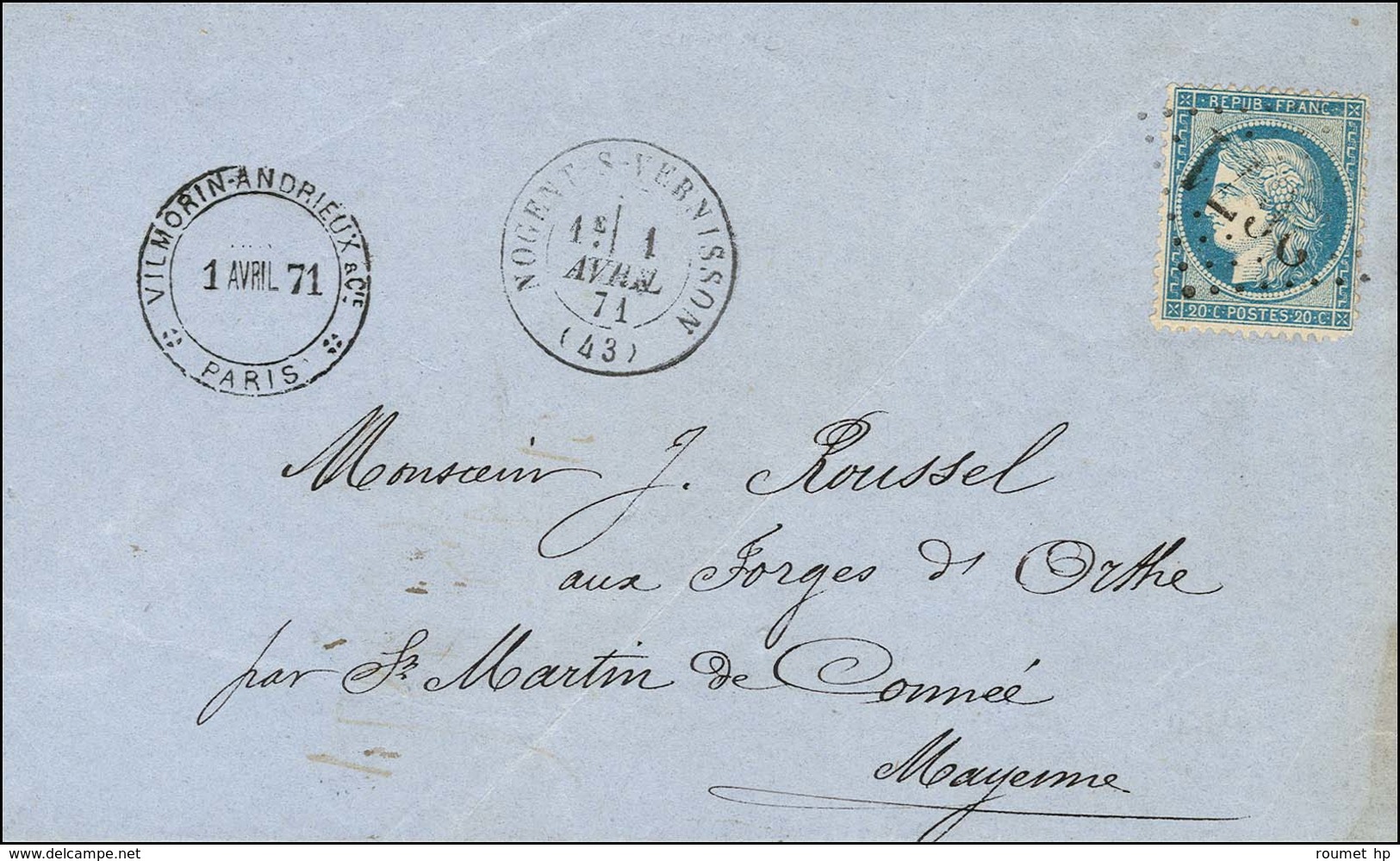 GC 2671 / N° 37 Càd T 17 NOGENT-S-VERNISSON (43) 1 AVRIL 71 Sur Lettre Avec Texte Daté De Paris Le 1 Avril 1871 Acheminé - Guerre De 1870