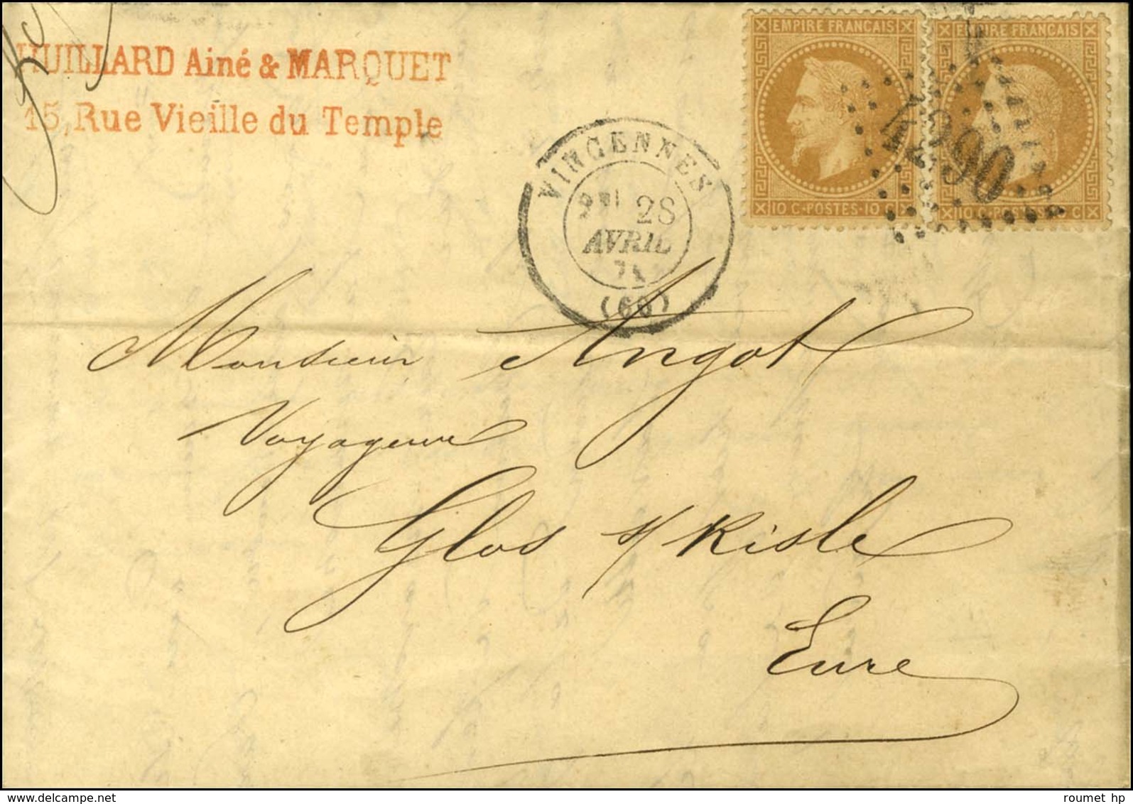 Lettre Avec Texte Daté De Paris Le 28 Avril 1871 Acheminée Par Passeur Jusqu'au Bureau De Vincennes. GC 4290 / N° 28 (2) - Guerre De 1870