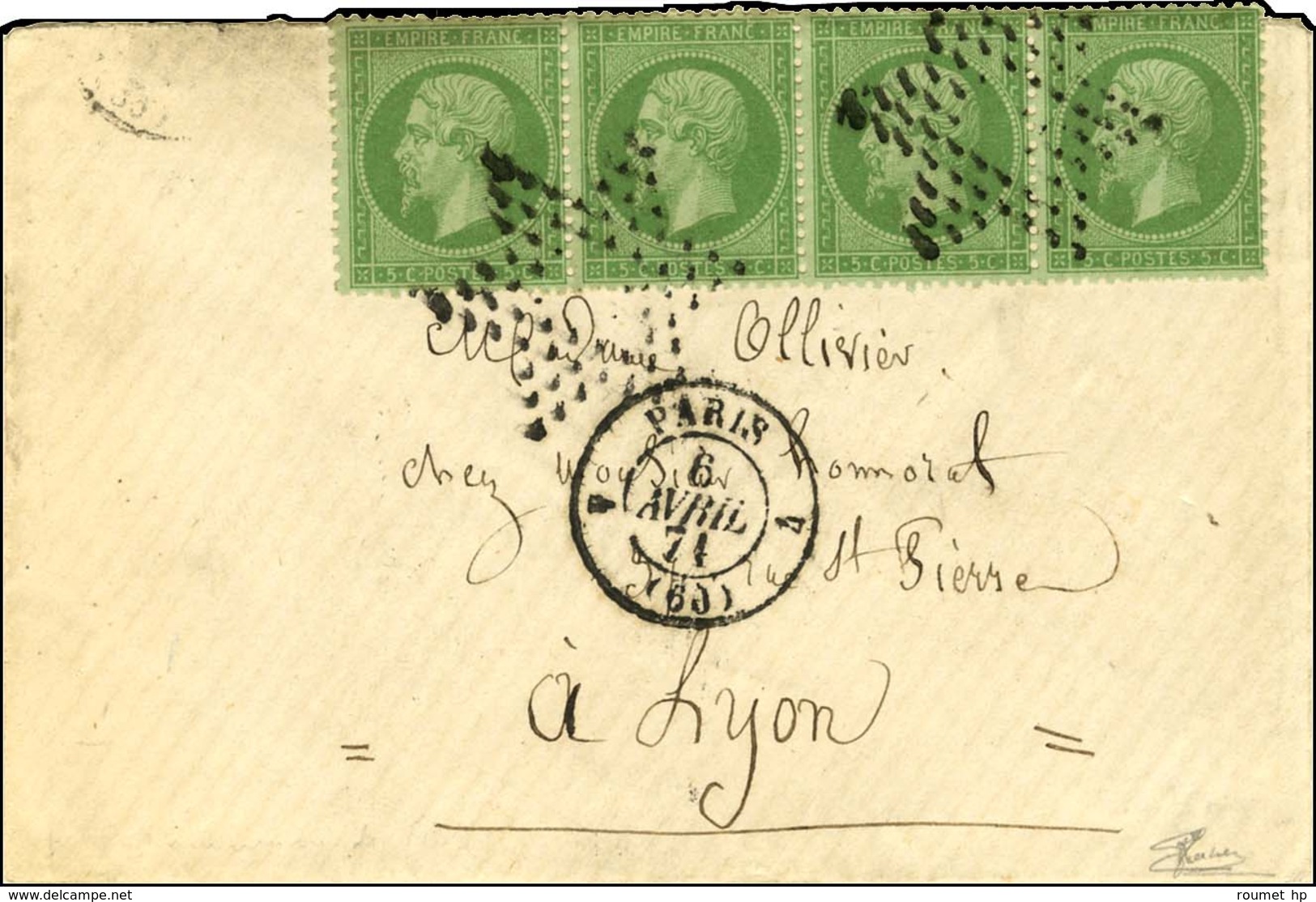 Etoile évidée / N° 20 (4) Càd De Rayon 4 PARIS 4 (60) 6 AVRIL 71 Sur Lettre Pour Lyon. Lettre Restée En Souffrance à Par - Guerre De 1870