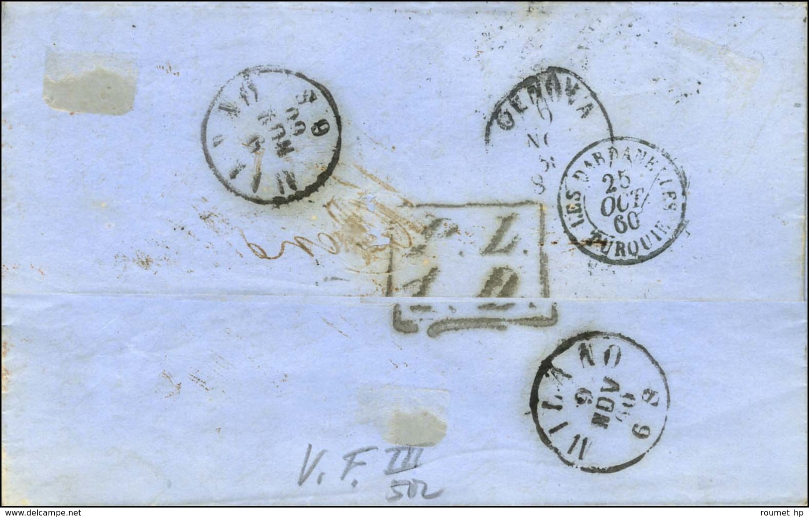 PC 3708 (Les Dardanelles) / N° 14 + 16 (2) Mention Manuscrite De Paquebot '' Bosphore '' Sur Lettre Pour Milan, Au Verso - Poste Maritime