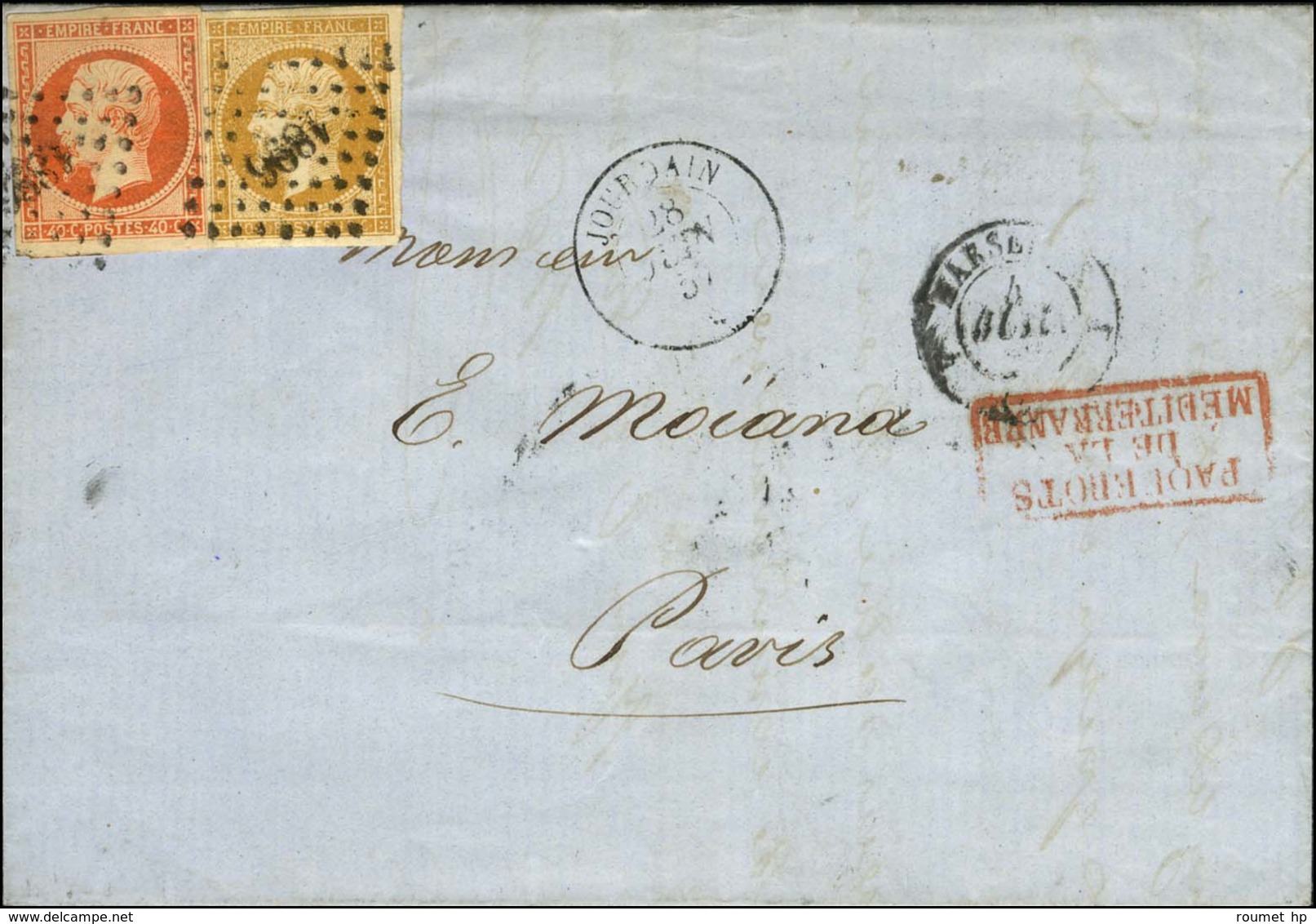 PC 1896 (Marseille) / N° 13 + 16 Càd JOURDAIN / * 28 JUIN 57 Sur Lettre De Smyrne Pour Paris. - TB. - RR. - Poste Maritime