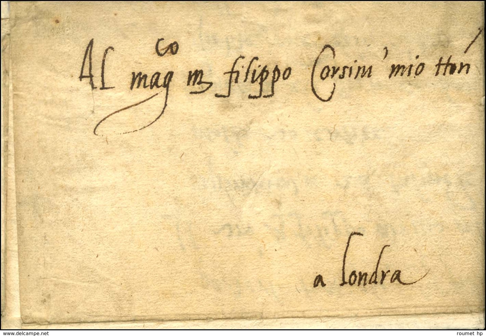 Lettre Avec Texte Daté De Paris 1556 Adressée En Port Payé à Londres Par Corsini. - SUP. - R. - ....-1700: Précurseurs