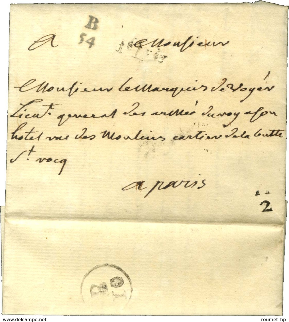 Lettre En Port Payé B / 54 + 1e Lvée + Quantième, Au Verso B / 10. 1763. - SUP. - 1701-1800: Précurseurs XVIII