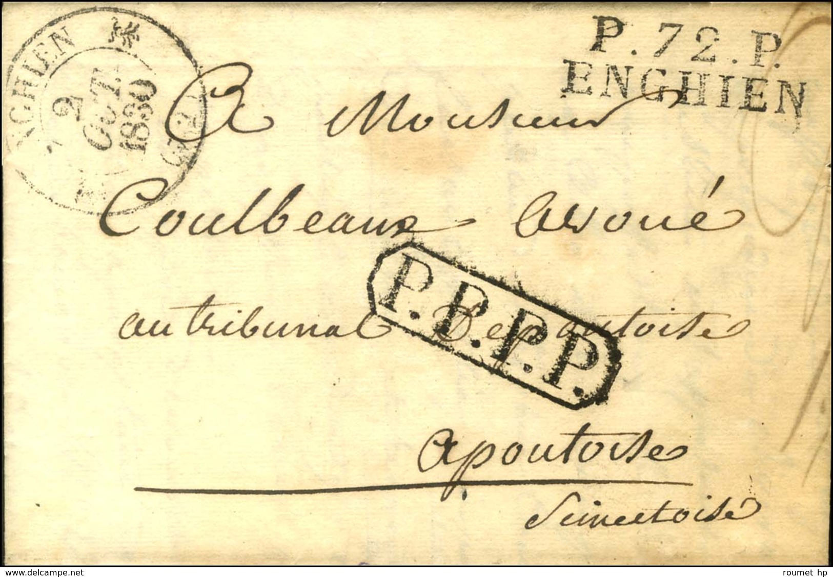 P.72.P. / ENGHIEN Càd T 12 ENGHIEN (72) Sur Lettre Pour Pontoise, Au Passage à Paris MP Encadrée P.P.P.P. (P. N° 2757).  - Autres & Non Classés