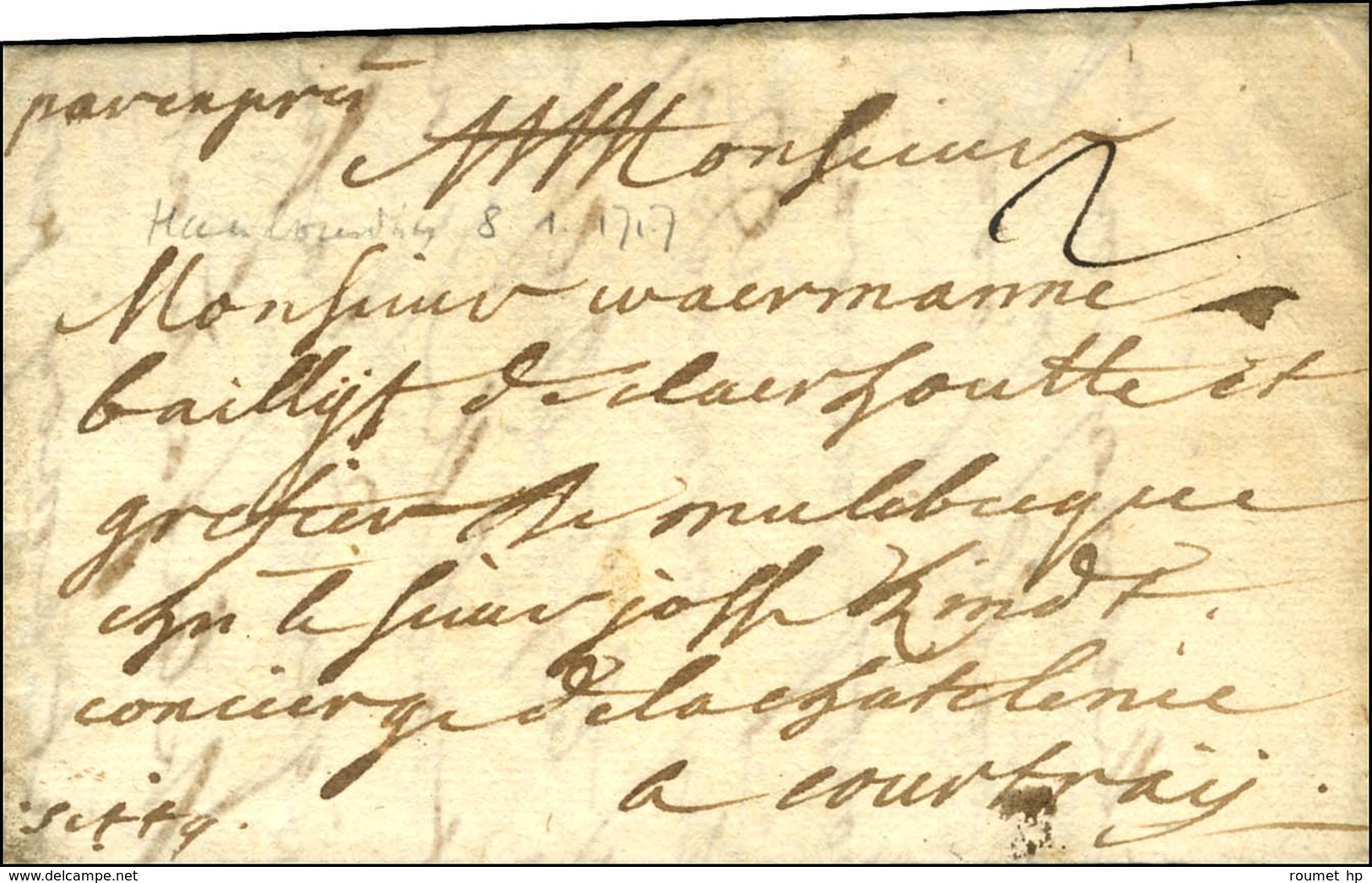 Lettre Avec Texte Daté D'Haubourdin 1717 Pour Courtrai, Au Recto Mention Manuscrite '' Par Expres ''. - TB. - Autres & Non Classés