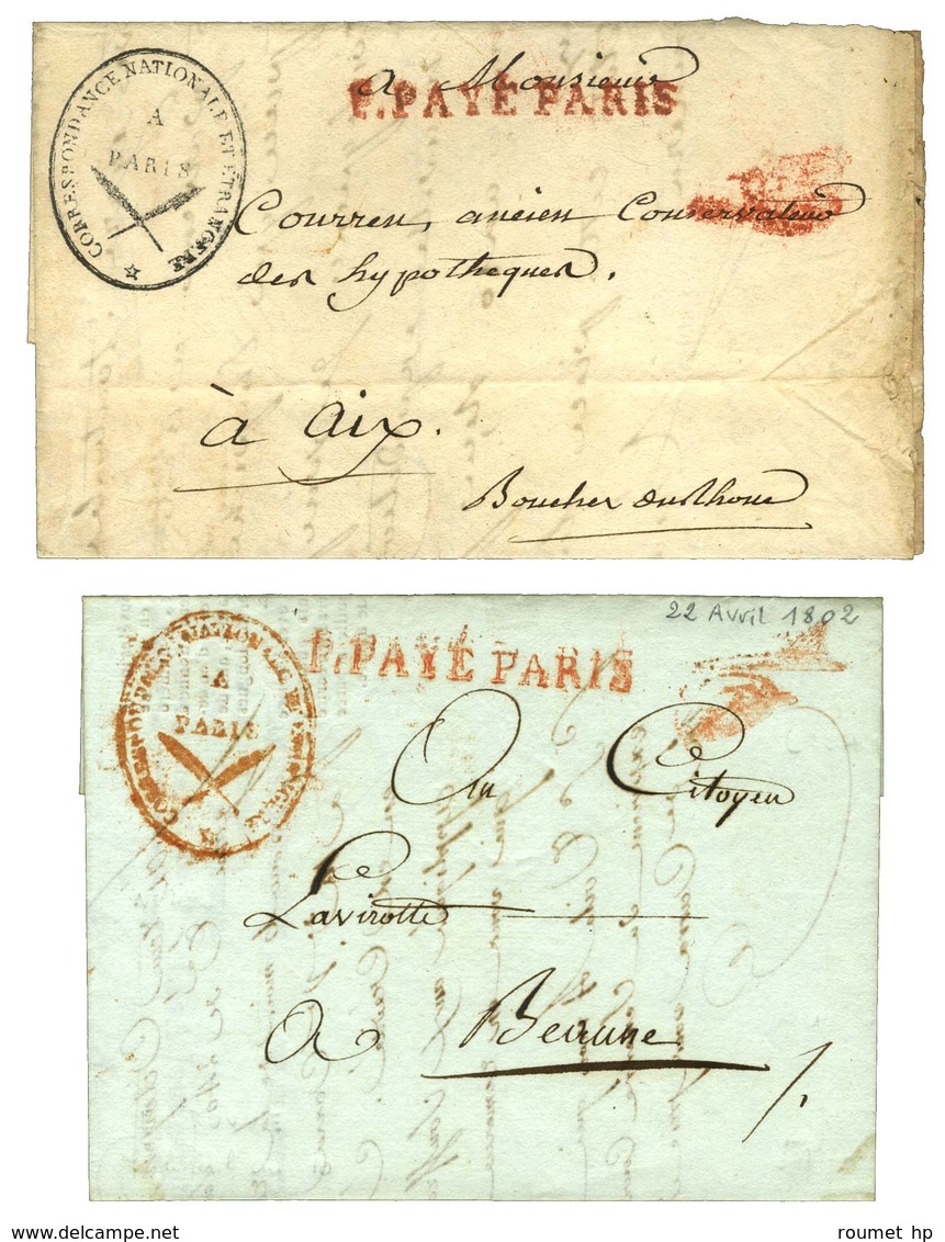 Lot De 2 Lettres Avec Cachet Noir Et Rouge CORRESPONDANCE NATIONALE ET ETRANGERE / A PARIS (S N° 9102 Et 9103). 1802 Et  - Lettres Civiles En Franchise