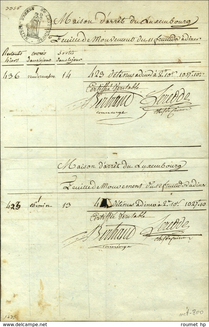 MAISON D'ARRET DU LUXEMBOURG (S N° 9579B) Sur Une Feuille De Mouvement Datée Du 12 Fructidor. - TB. - Lettres Civiles En Franchise