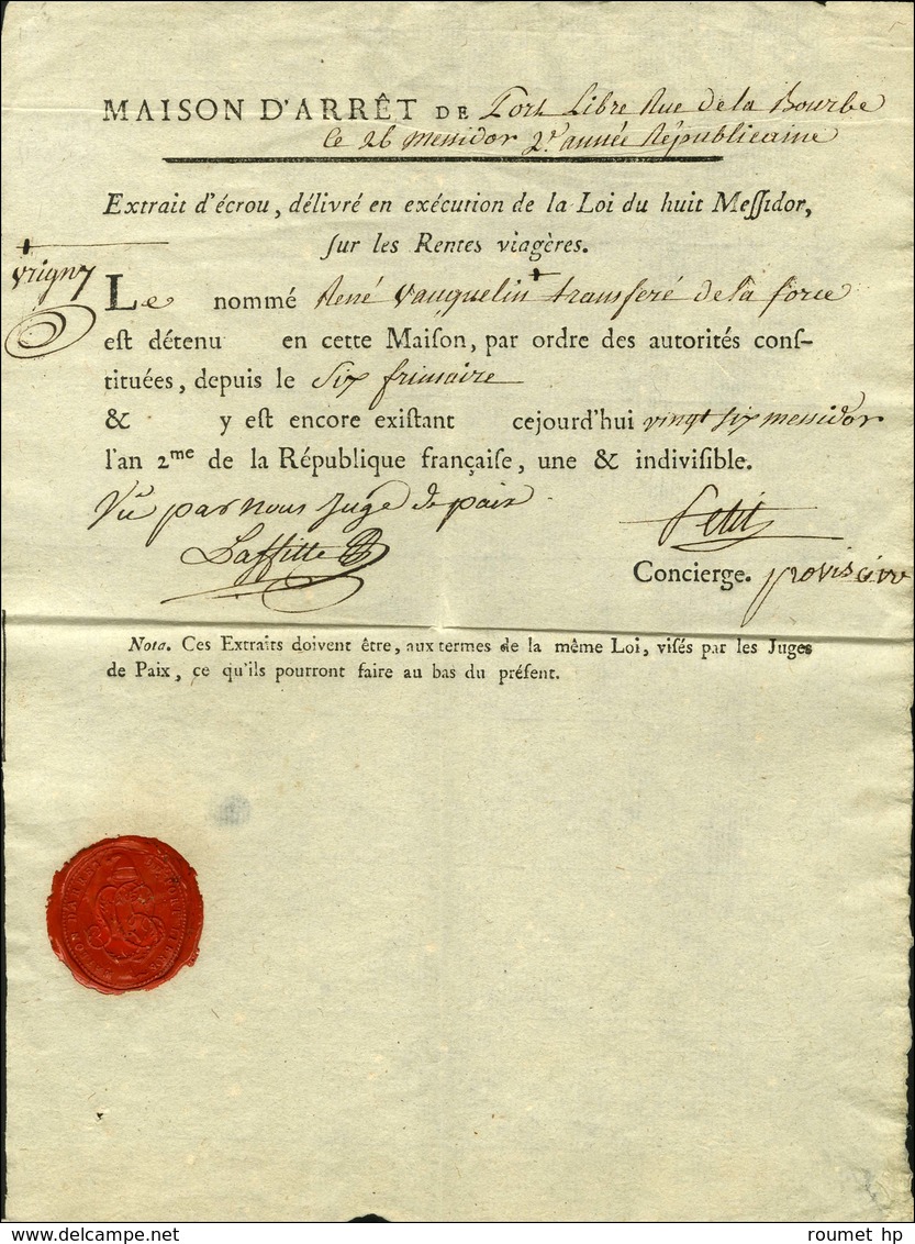 Cachet De Cire MAISON D'ARRET DE PORT LIBRE (S N° 9589) Sur Document De La Maison D'arrêt Du Port-Libre Daté Du 26 Messi - Lettres Civiles En Franchise