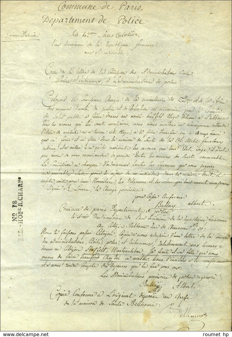 N° 18 / BEL-HOme-R.CHARne (S N° 9650B) Sur Document Daté De La 4e Sans Culotide An 2. - SUP. - R. - Lettres Civiles En Franchise