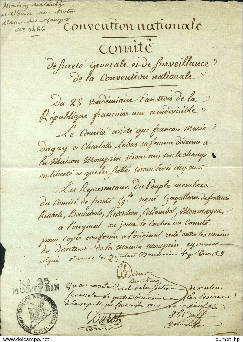 N° 23 / MONTPRIN (S N° 9680B) Sur Document Daté Du 25 Vendémiaire An 3. - SUP. - R. - Lettres Civiles En Franchise