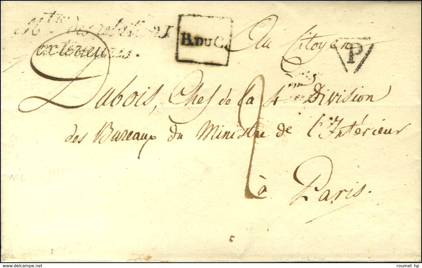 MP Encadrée B. DU C. (Bureau Du Carrousel) (S N° 9013) Sur Lettre Avec Texte Daté De Paris An 6. - SUP. - Lettres Civiles En Franchise