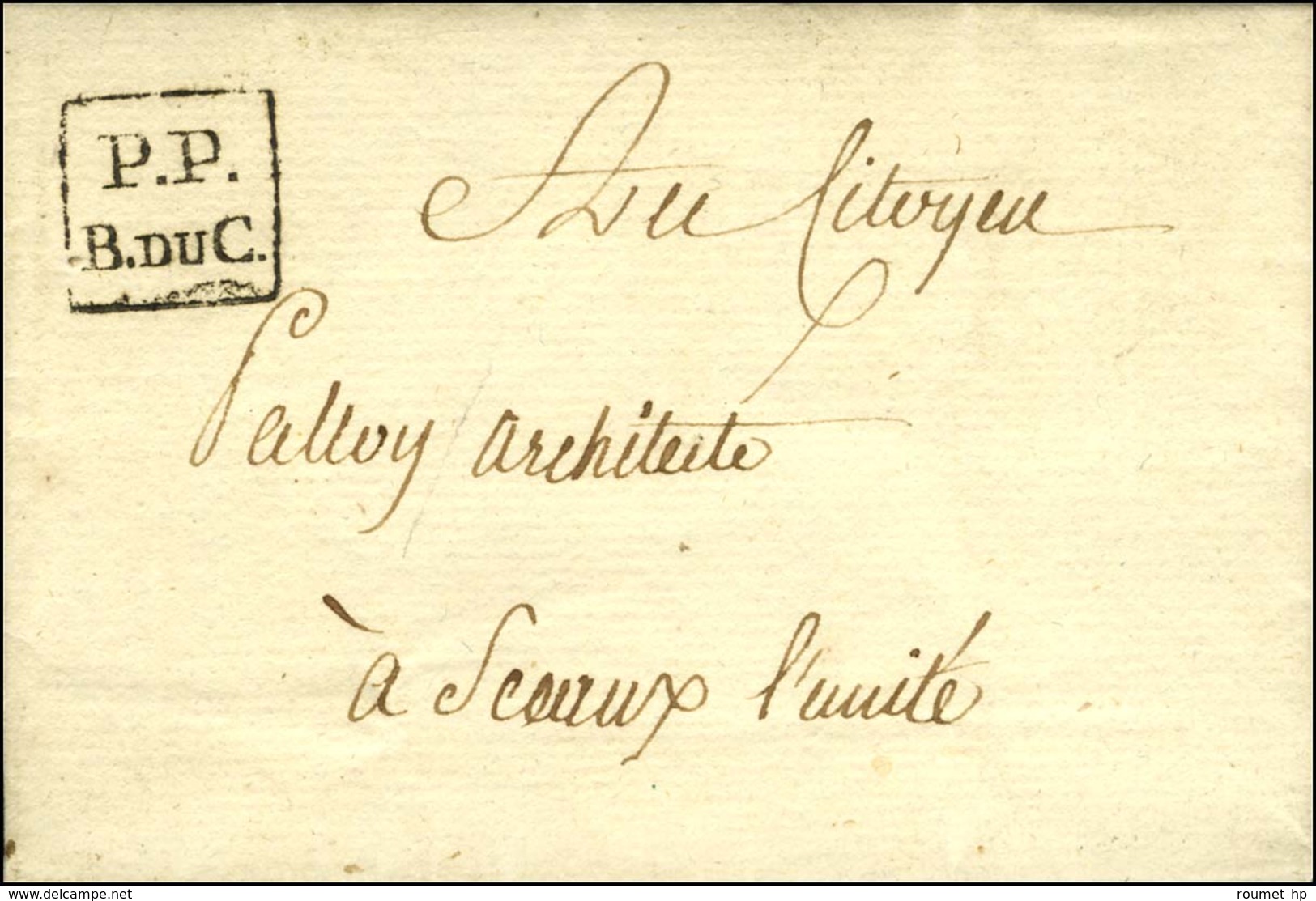 MP Encadrée P.P. / B.DU C. (Bureau Du Carrousel) (S N° 9014) Sur Lettre Avec Texte Daté De Paris Le 6 Vendémiaire An 5 A - Lettres Civiles En Franchise