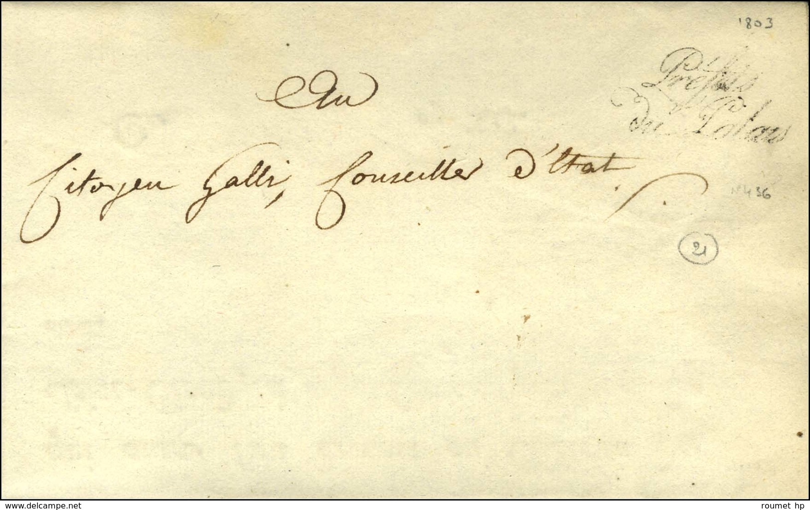 ' Préfet / Du Palais ' (S N° 1108) Sur Une Invitation Du Premier Consul Datée De St-Cloud An 12. - TB. - Lettres Civiles En Franchise