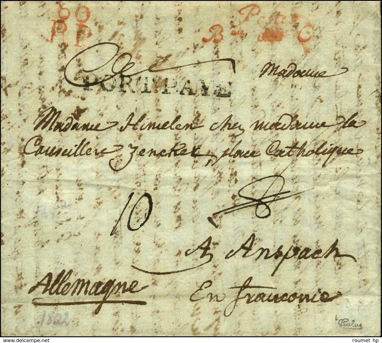 ' Postes / Bau Des C ' Rouge + 60 / P.P. Rouge (S N° 1087a) Sur Lettre Avec Texte Daté 1802 Pour L'Allemagne. - TB. - R. - Lettres Civiles En Franchise