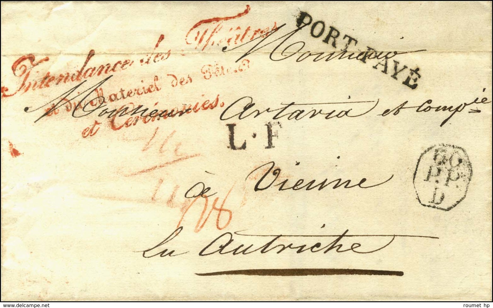 ' Intendance Des Théâtres / Et Du Matériel Des Fêtes / Et Cérémonies ' (S N° 3735A) Sur Lettre Sans Texte Datée 1823 Pou - Lettere In Franchigia Civile