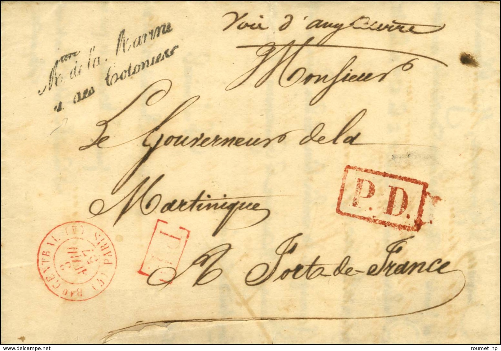 Càd Rouge (4) Bau CENTRAL (4) / PARIS Sur Lettre Adressée En Franchise Au Gouverneur De La Martinique à Fort De France.  - Lettres Civiles En Franchise