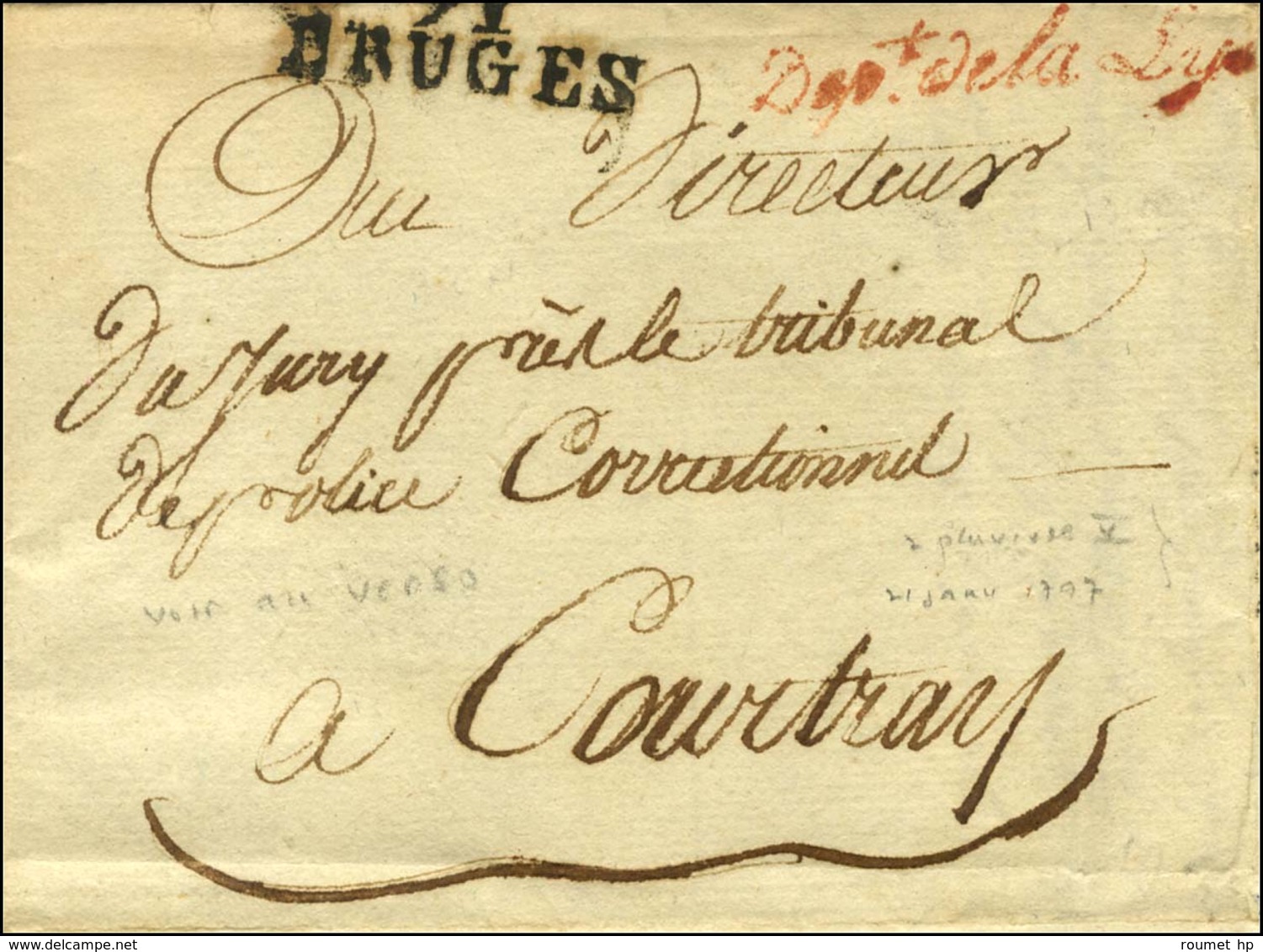 91 / BRUGES + Dept De La Lys Rouge Sur Lettre Avec Texte Et Belle Vignette Daté De Bruges An 5. - TB / SUP. - 1792-1815: Départements Conquis