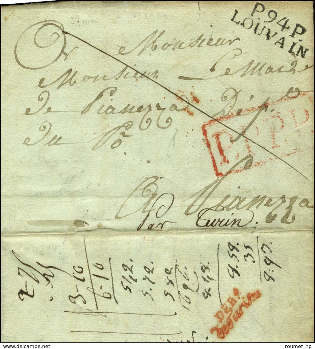 P.94.P. / LOUVAIN Sur Lettre Avec Texte Non Daté Pour Piacenza, Au Verso DEB / De Turin (R). - TB. - 1792-1815: Départements Conquis