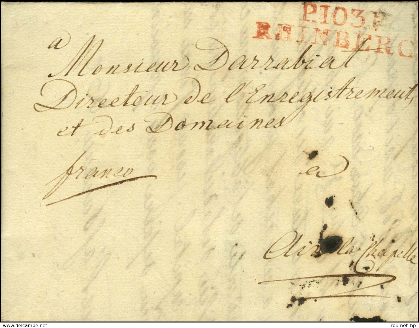 P.103.P. / RHINBERG (R) Sur Lettre Avec Texte Daté 1809. - TB / SUP. - 1792-1815: Départements Conquis