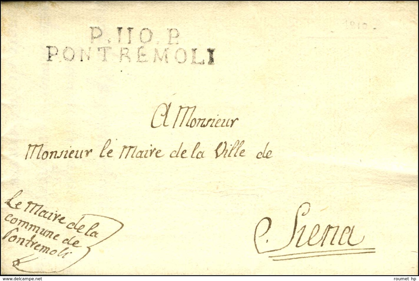 P.110.P. / PONTREMOLI Sur Lettre Adressée En Franchise à Sienne. 1810. - SUP. - 1792-1815: Départements Conquis