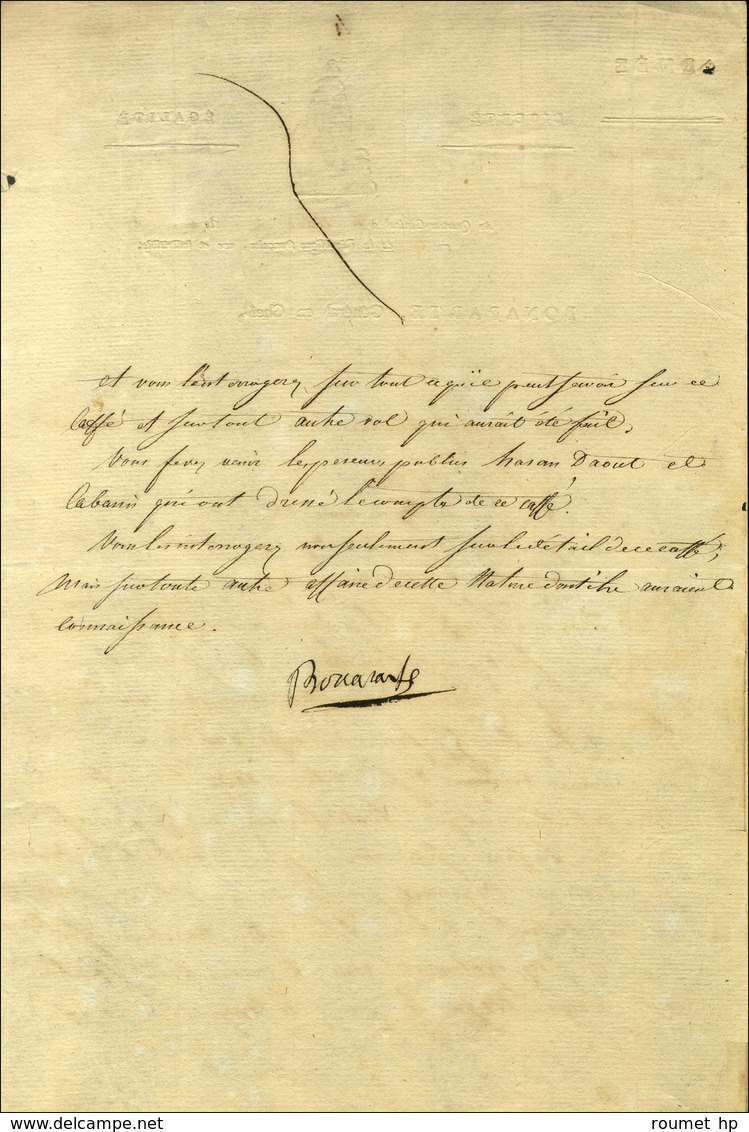 Lettre à En-tête De Bonaparte, Général En Chef Datée '' Au Quartier Général Du Caire Le 11 Fructidor An 6 '', Signée Bon - Marques D'armée (avant 1900)