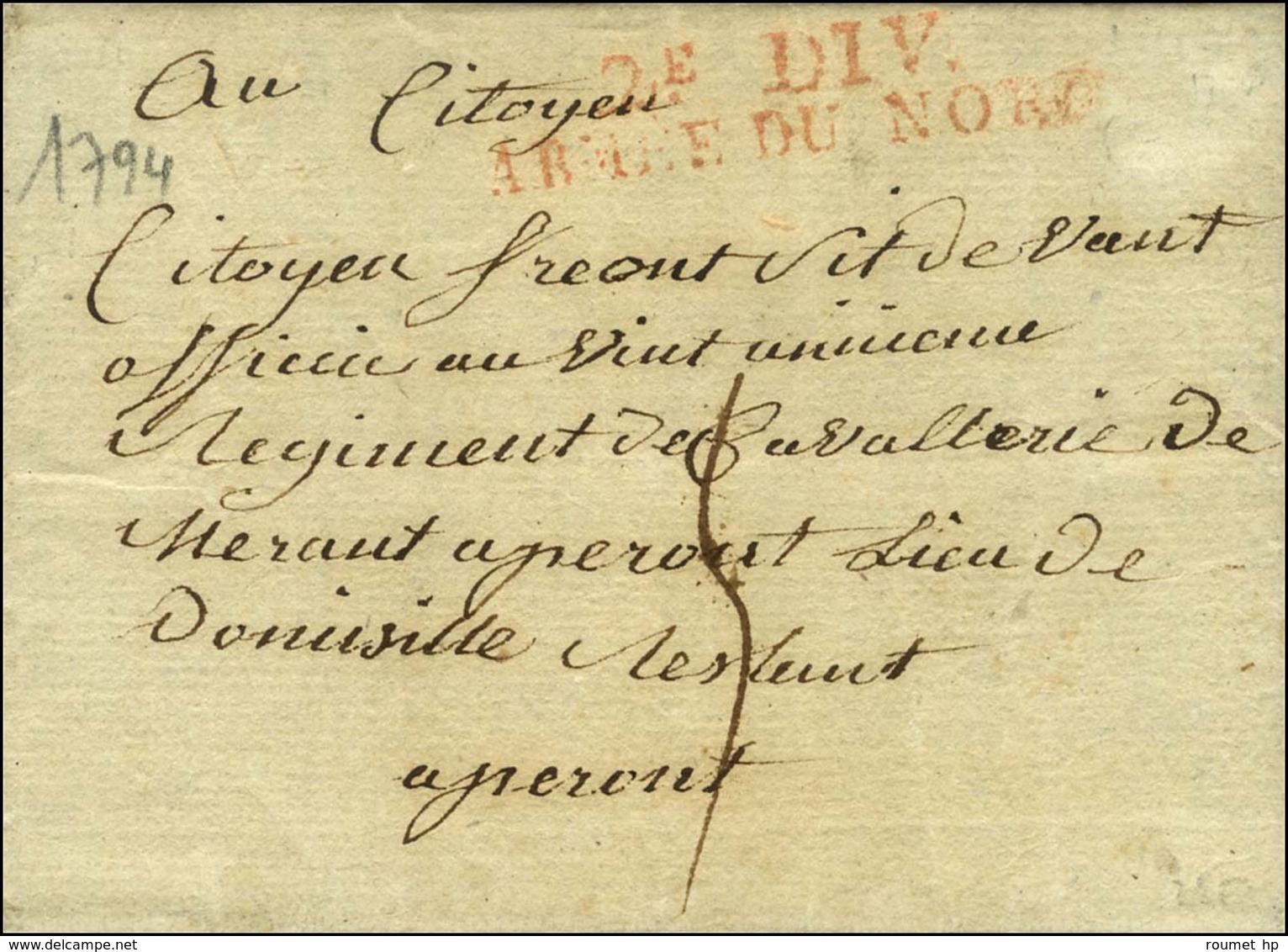 2e DIV / ARMEE DU NORD (R) Sur Lettre Avec Texte Daté De Lille Le 13 Pluviôse An 2. - TB. - Marques D'armée (avant 1900)