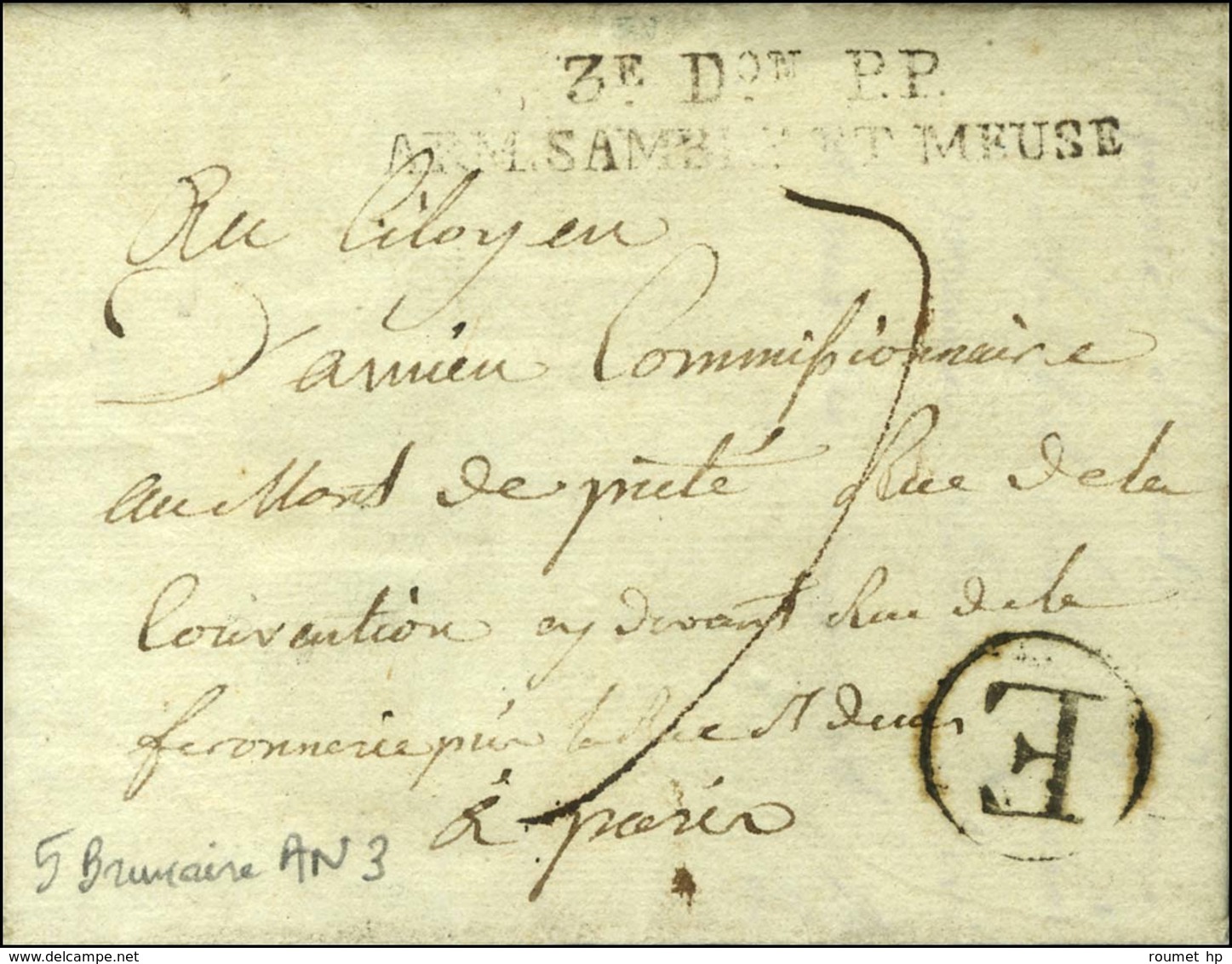 3e Don P.P. / ARM. SAMBRE ET MEUSE Sur Lettre Avec Texte Daté Du Camp Sous Marticets Le 8 Brumaire An 4. - TB / SUP. - R - Army Postmarks (before 1900)
