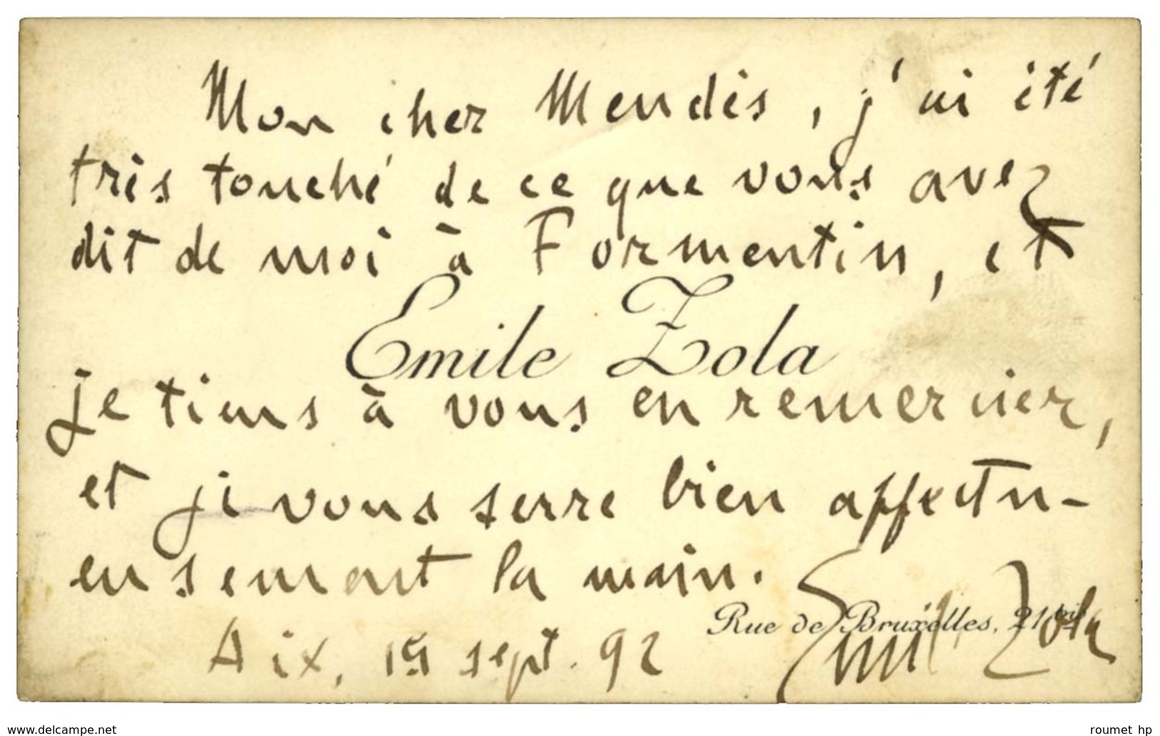 ZOLA Émile (1840-1902), écrivain. - Autres & Non Classés