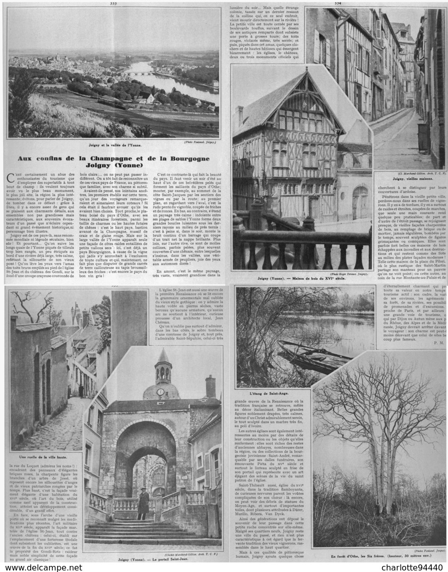 JOIGNY ( YONNE ) Aux CONFINS De La CHAMPAGE Et De La BOURGOGNE   1934 - Bourgogne