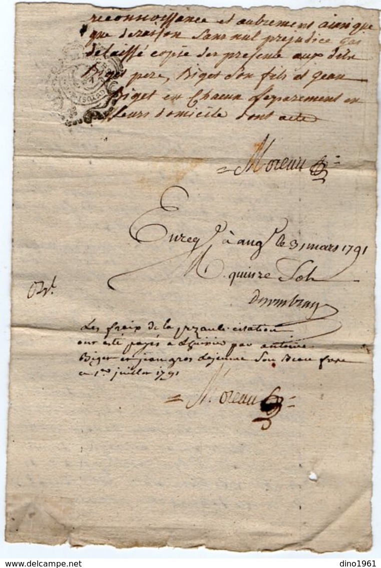 VP13.299 - Cachet Généralité De LIMOGES -  ANGOULEME - Acte De 1791 - Famille RIFFAUX à RUELLE SUR TOUVRE - Cachets Généralité