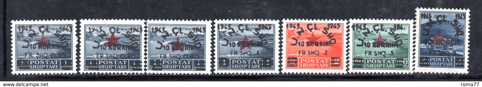 570/1500 - ALBANIA 1945 , Soprastampato Serie Yvert N. 319/325  ***  MNH - Albania