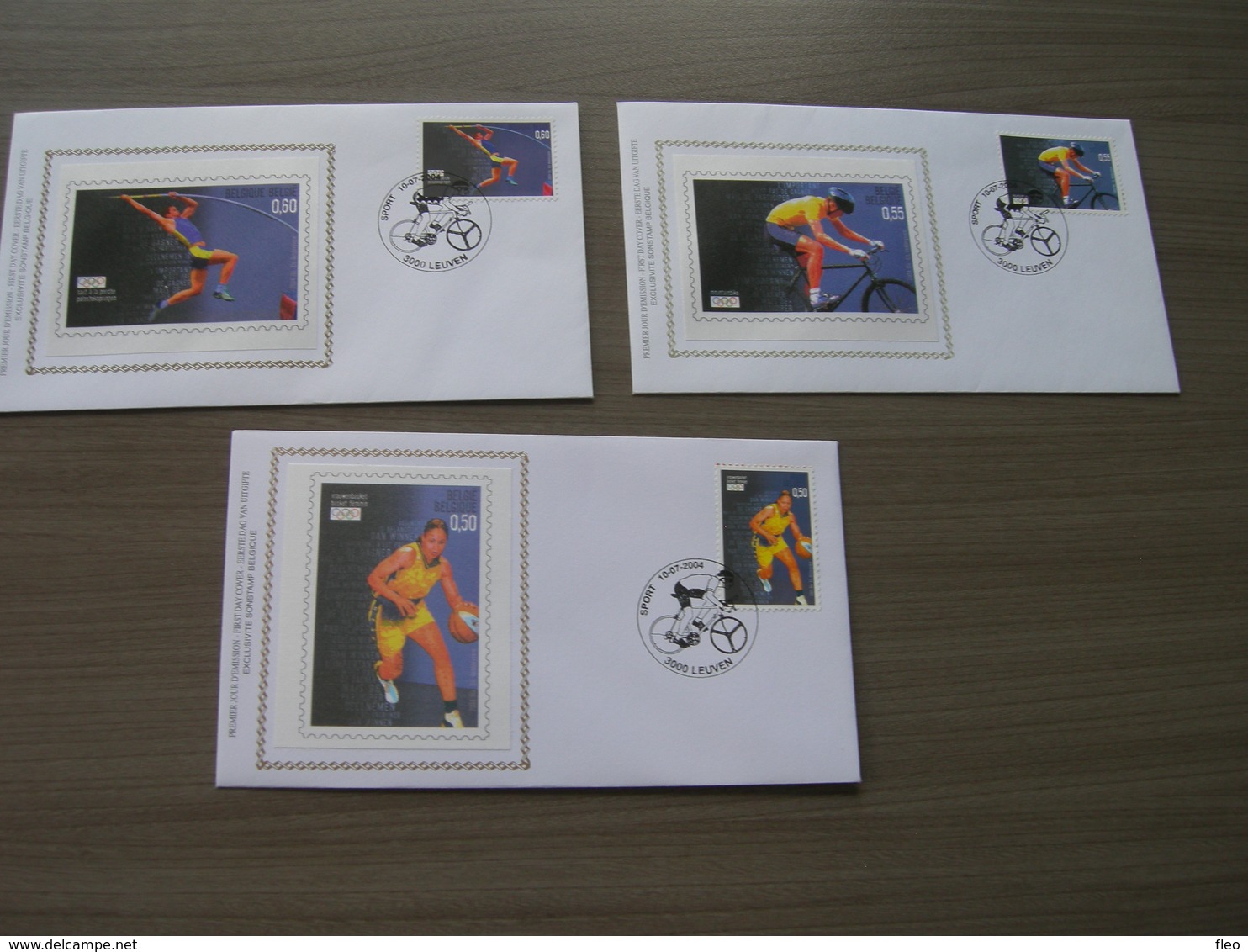 BELG.2004 3303 3304 & 3305 FDC Silk-soie-zijde : " Olympische Spelen Athene 2004 " - 2001-2010