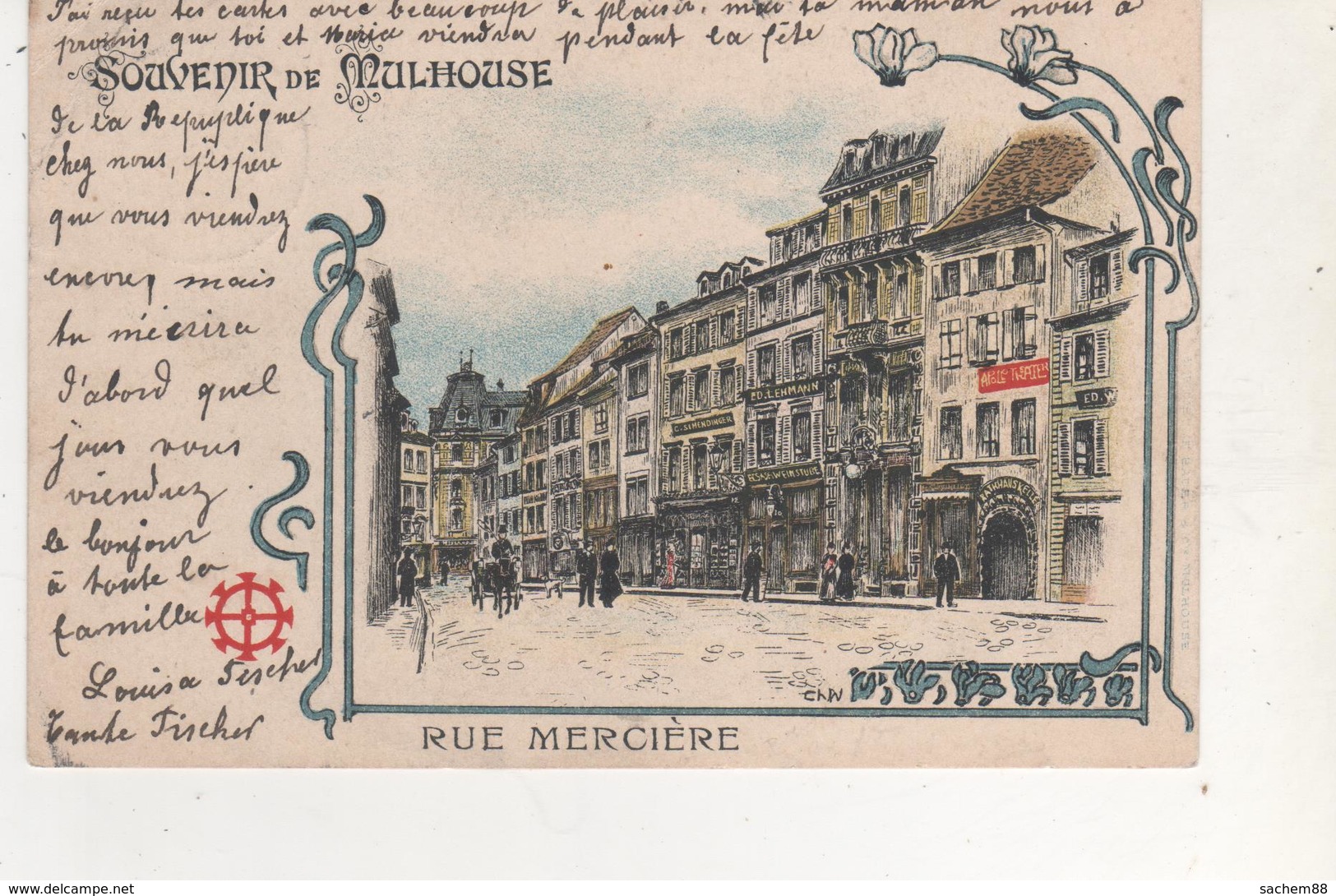 CPA..SOUVENIR DE MULHOUSE.RUE MERCIERE. - Mulhouse