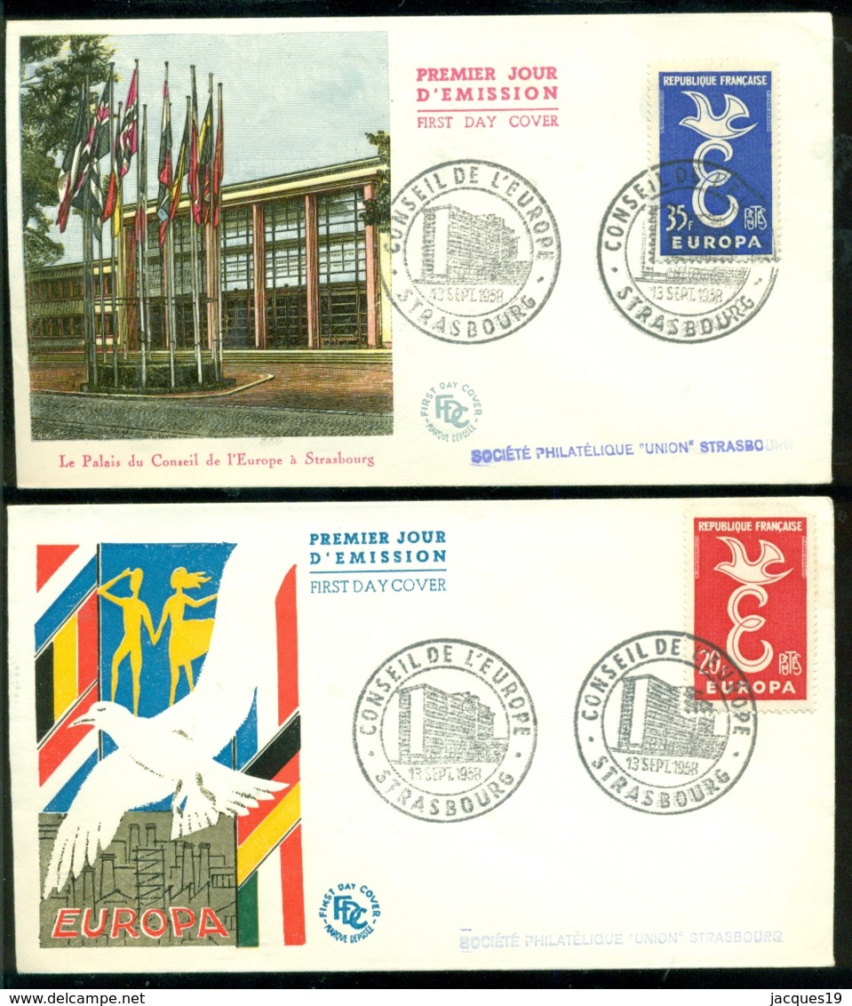 France 1958 FDC's (2) CEPT Timbré Strasbourg - 1950-1959