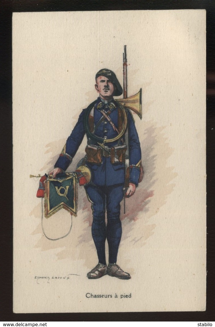 UNIFORMES - ILLUSTRATEUR EDMOND LAJOUX  - CHASSEURS A PIED - DRAPEAUX - 6 IMAGES