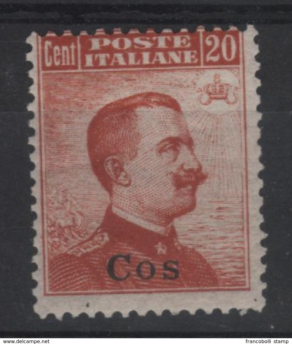 1917 Egeo Coo Cos 20 C. MH Sassone Nr.9 Senza Filigrana - Egeo (Stampalia)