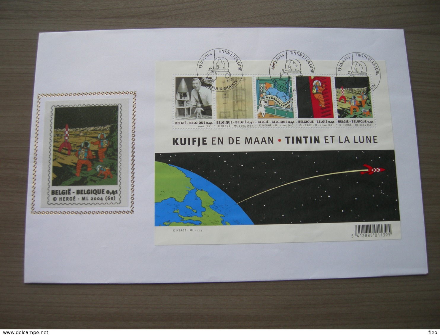 BELG.2004 3249-53 = BL109  - FDC Soie/zijde Op Mooie  Grote Omslag - "Kuifje-Tintin"    (album 111) - 2001-2010