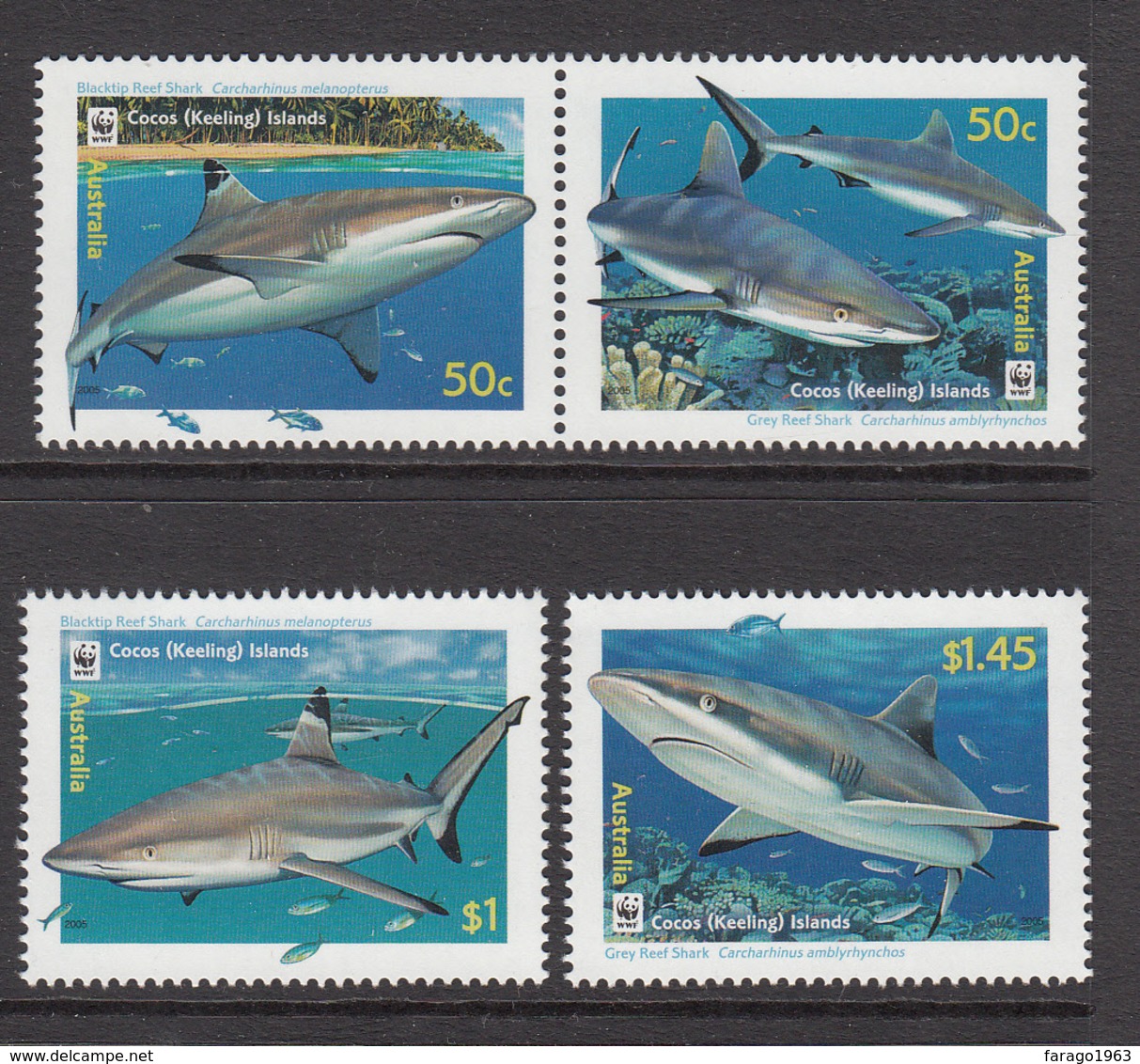 2004 Cocos (Keeling) Islands WWF Sharks Set Of 4 (horiz Pair + 2 ) MNH - Ongebruikt